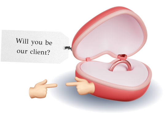 A ring with a note that says 'Will you be my client?'